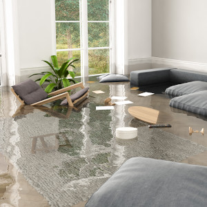 Ein überfluteter Raum, der getrocknet und gereinigt werden muss