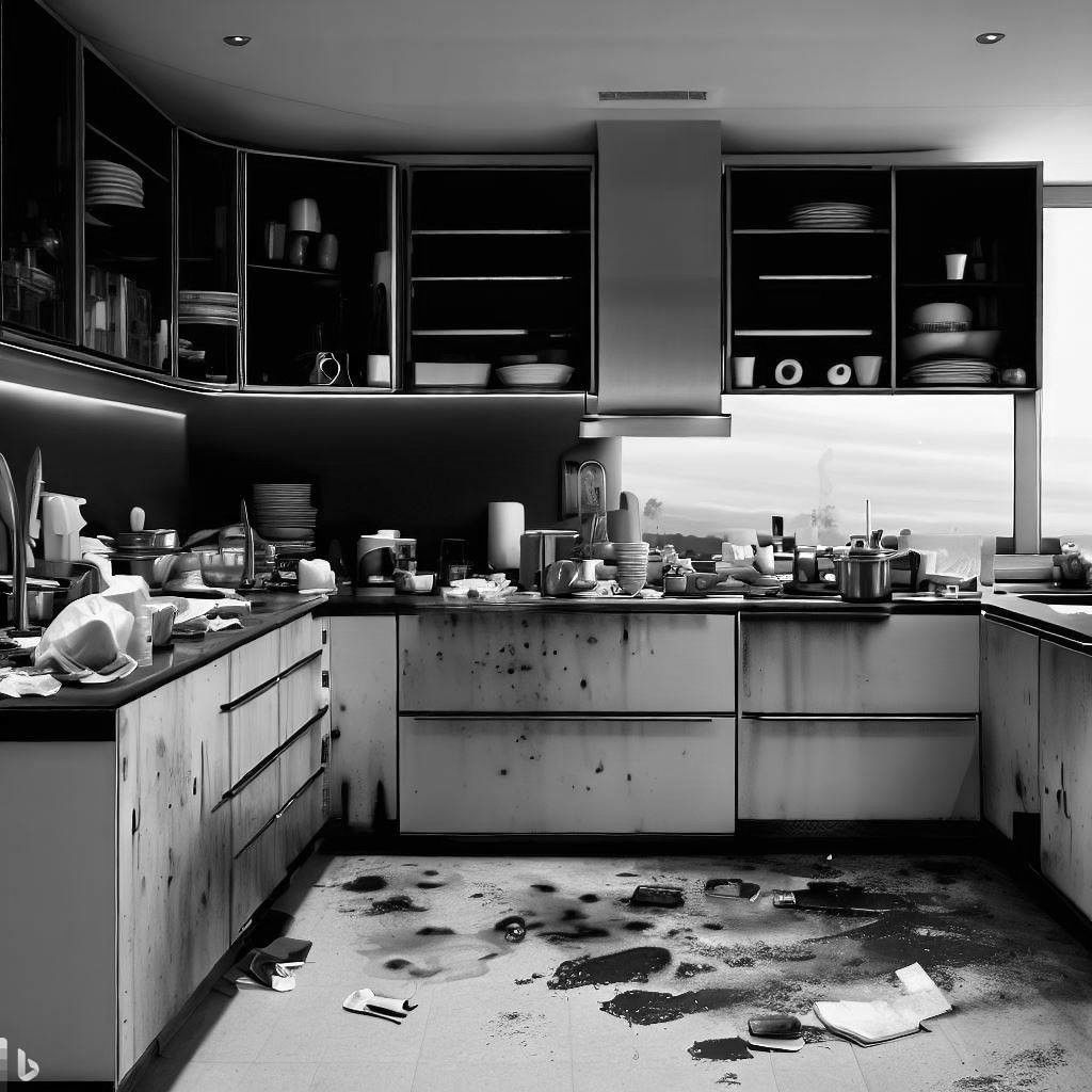 Eine zerstörte Küche nach einem Küchenbrand
